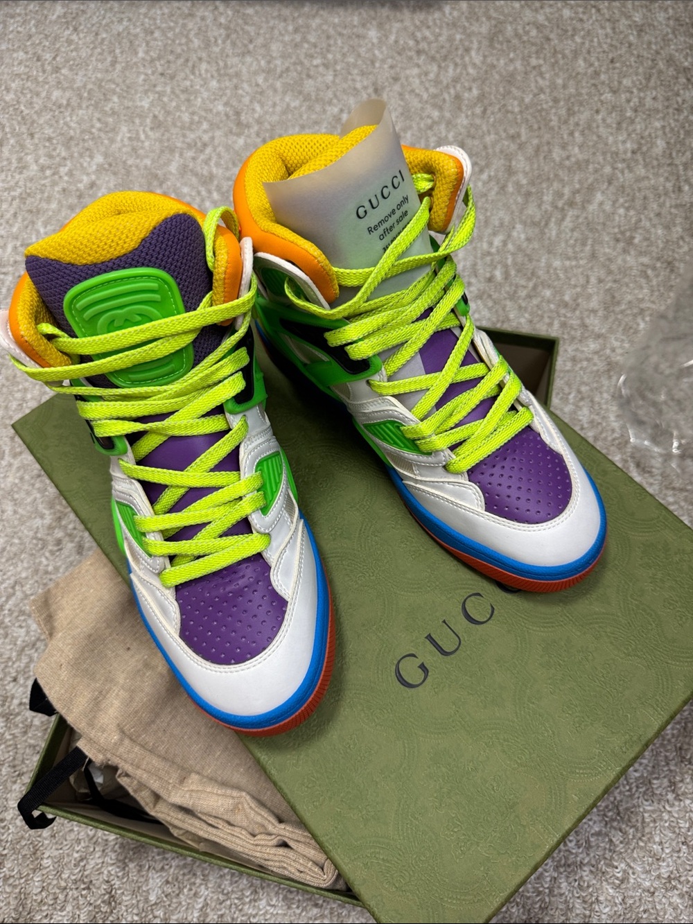 Gucci Multicolor High-Top Sneakers - Purple, Neon Green, Yellow
